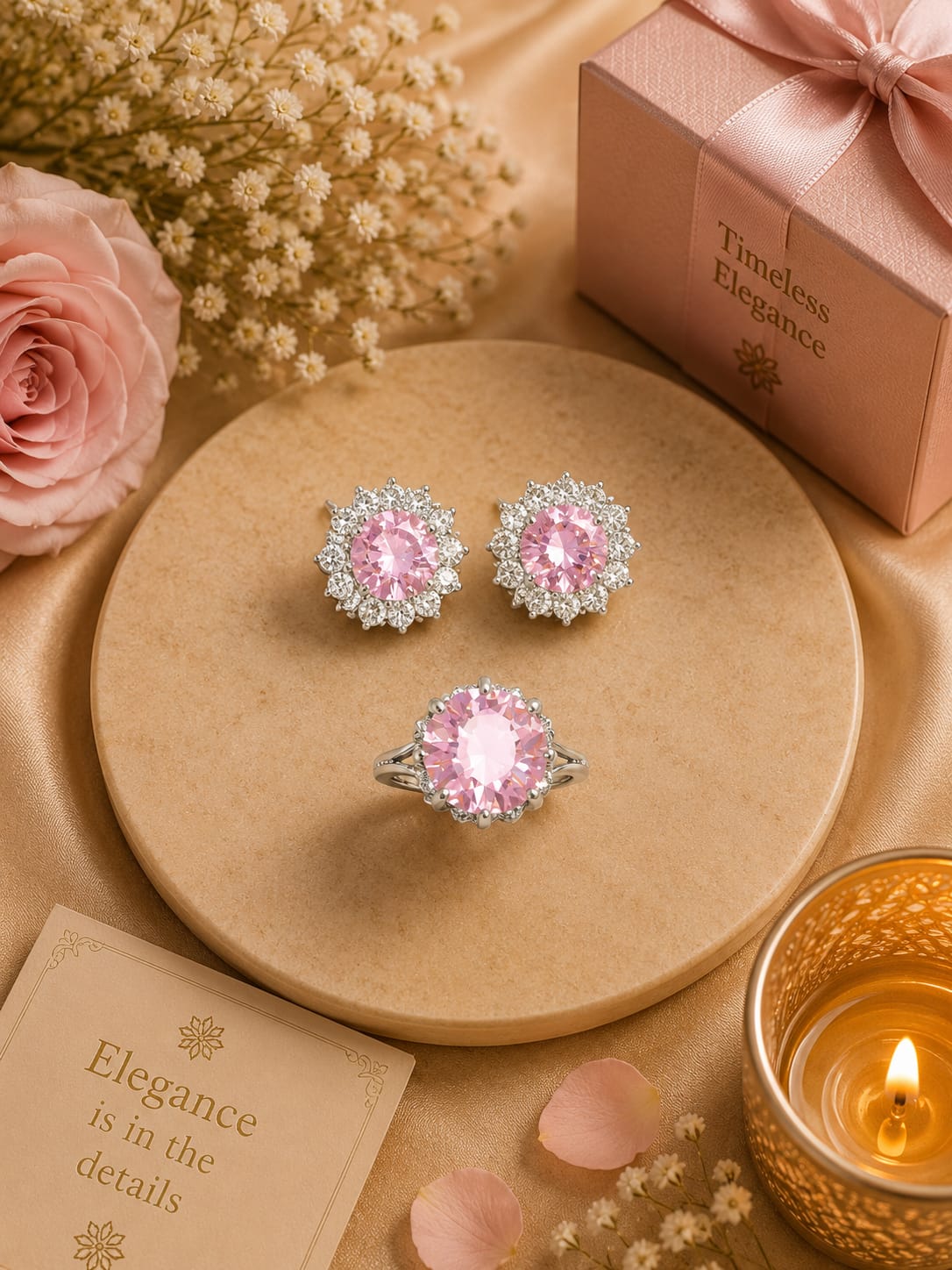 Blush Pink Ring And Studs Combo For Women And Rings