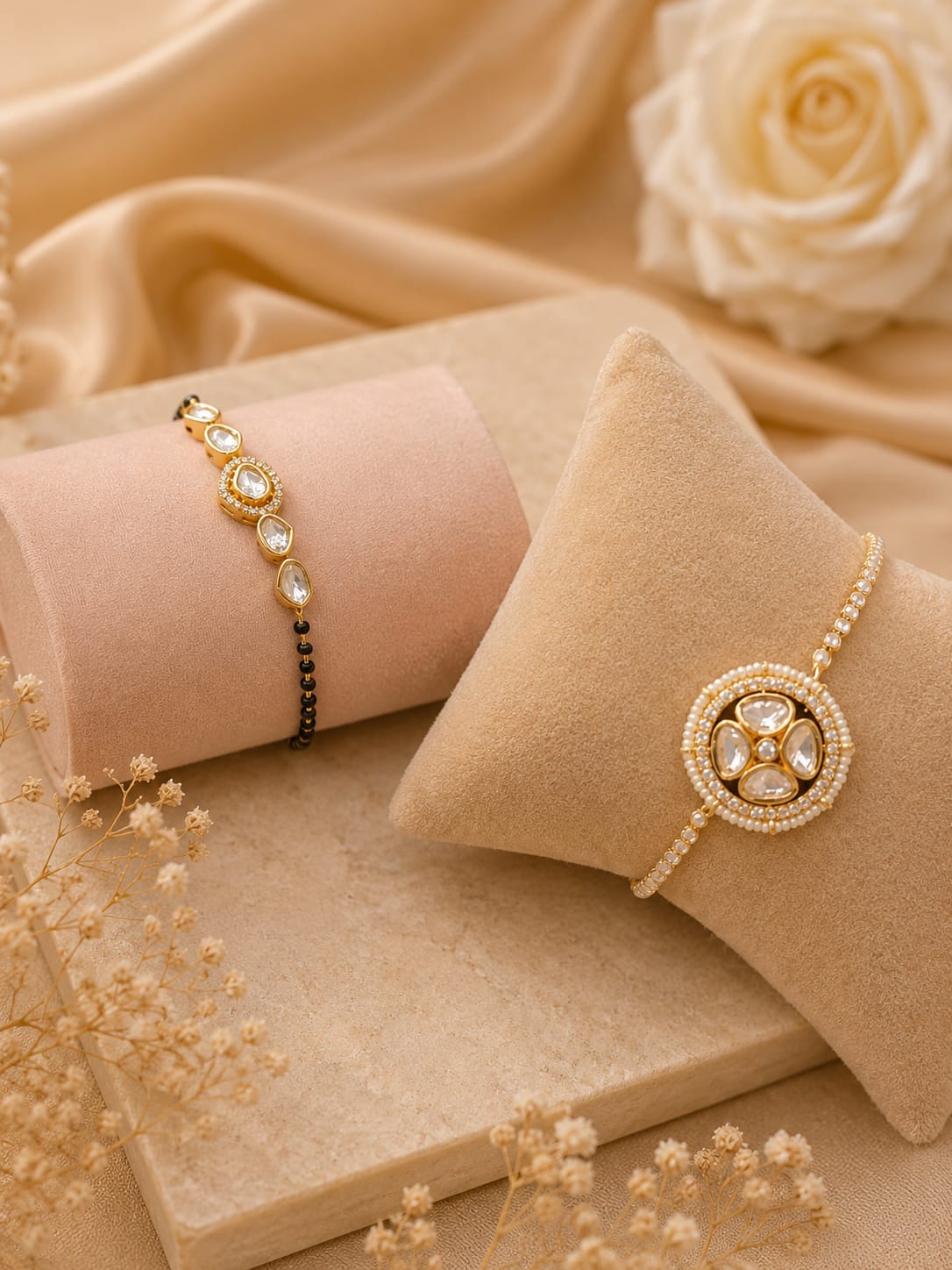Sunheri Kundan And Mangalsutra Bracelets For Women And Girls