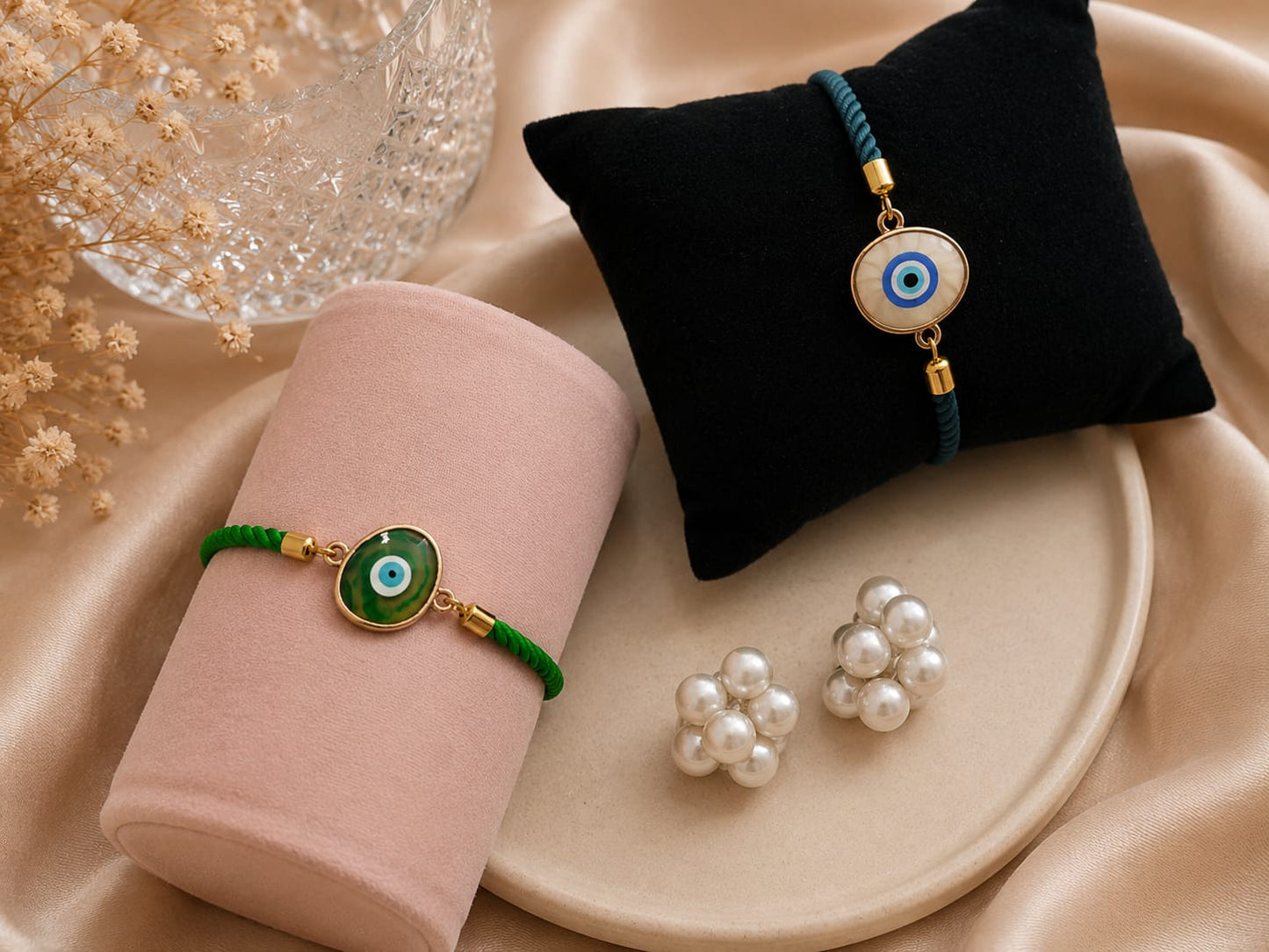 Evil Eye Bracelets Combo With Pearl Cute studs