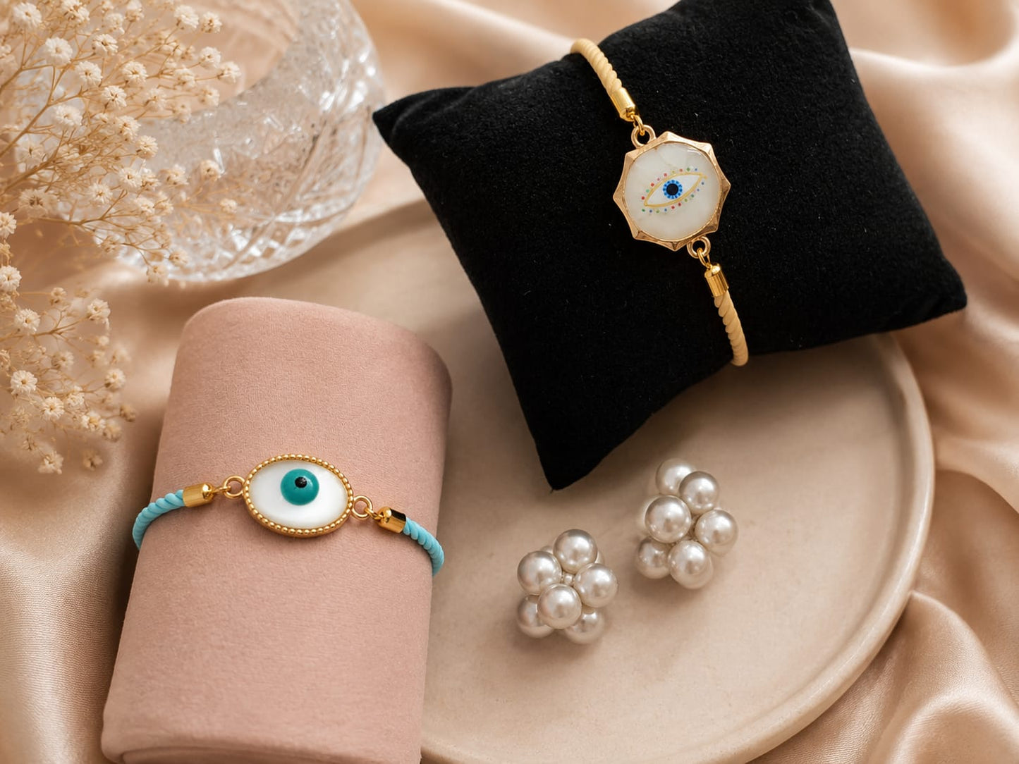 Evil Eye Bracelets Combo With Pearl Cute studs