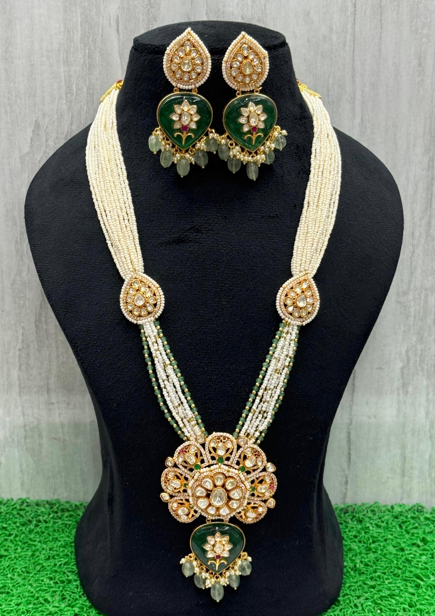 Long Rajputana Kundan Necklace With Earring For Women