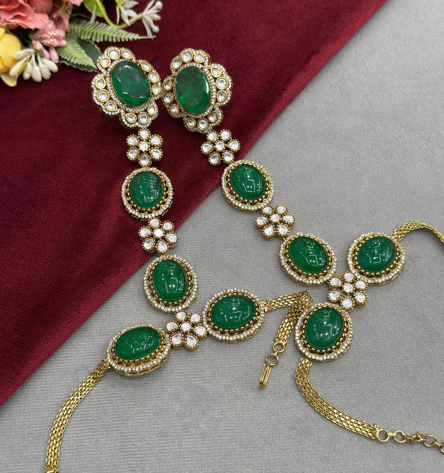 Doublet Stones With Mosanite In Emerald Green Hathphool