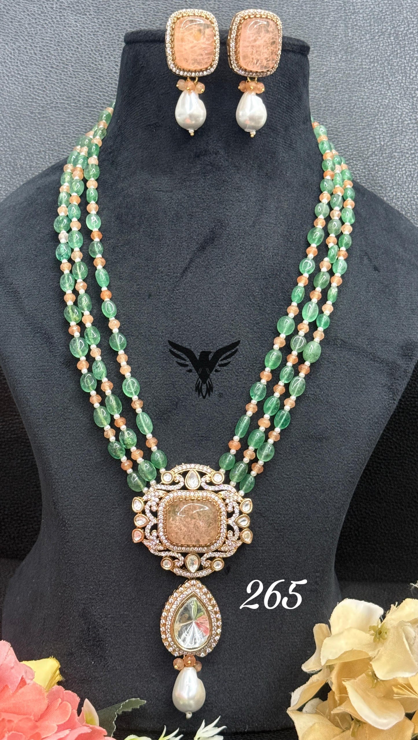 Zyrah mosanite long necklace doublet stone with monalisa beads in multi for womens