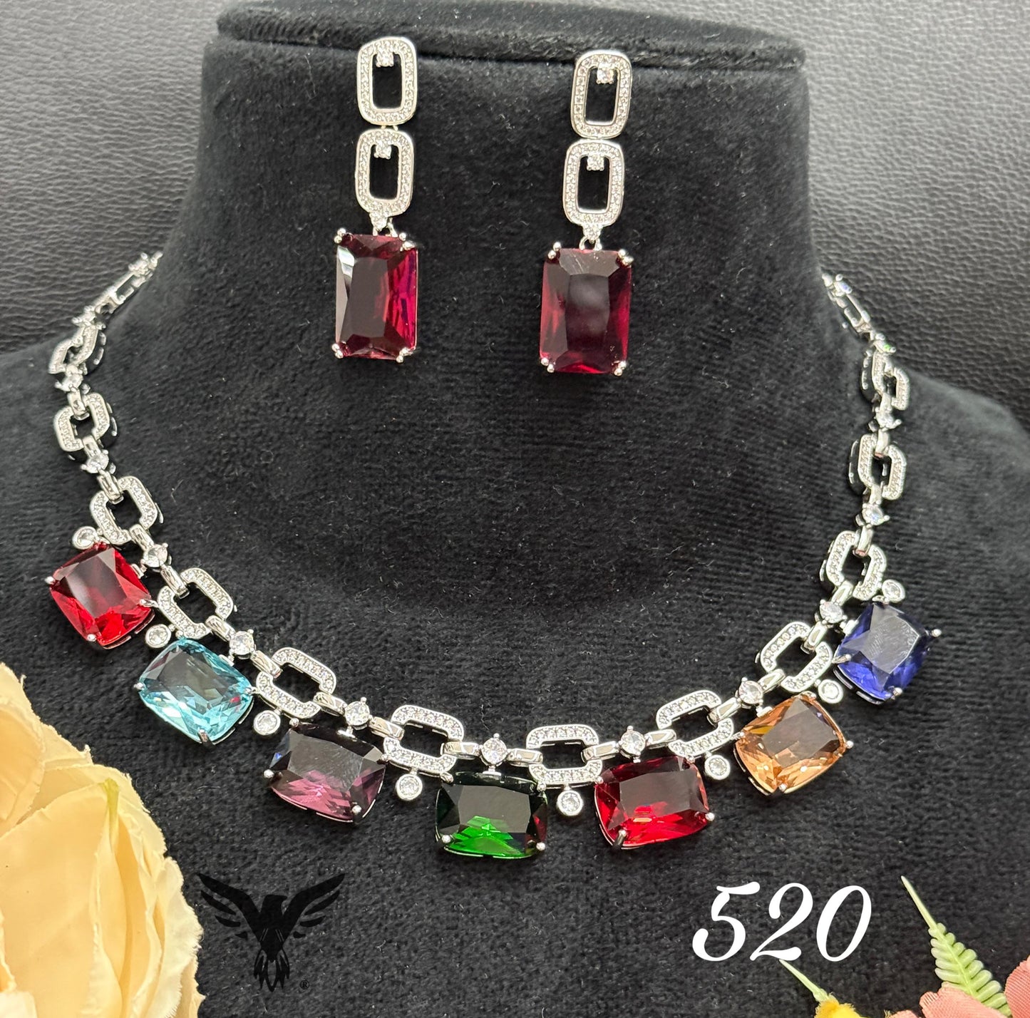 Aayat zirconia with swaroski stone necklace in multi for women