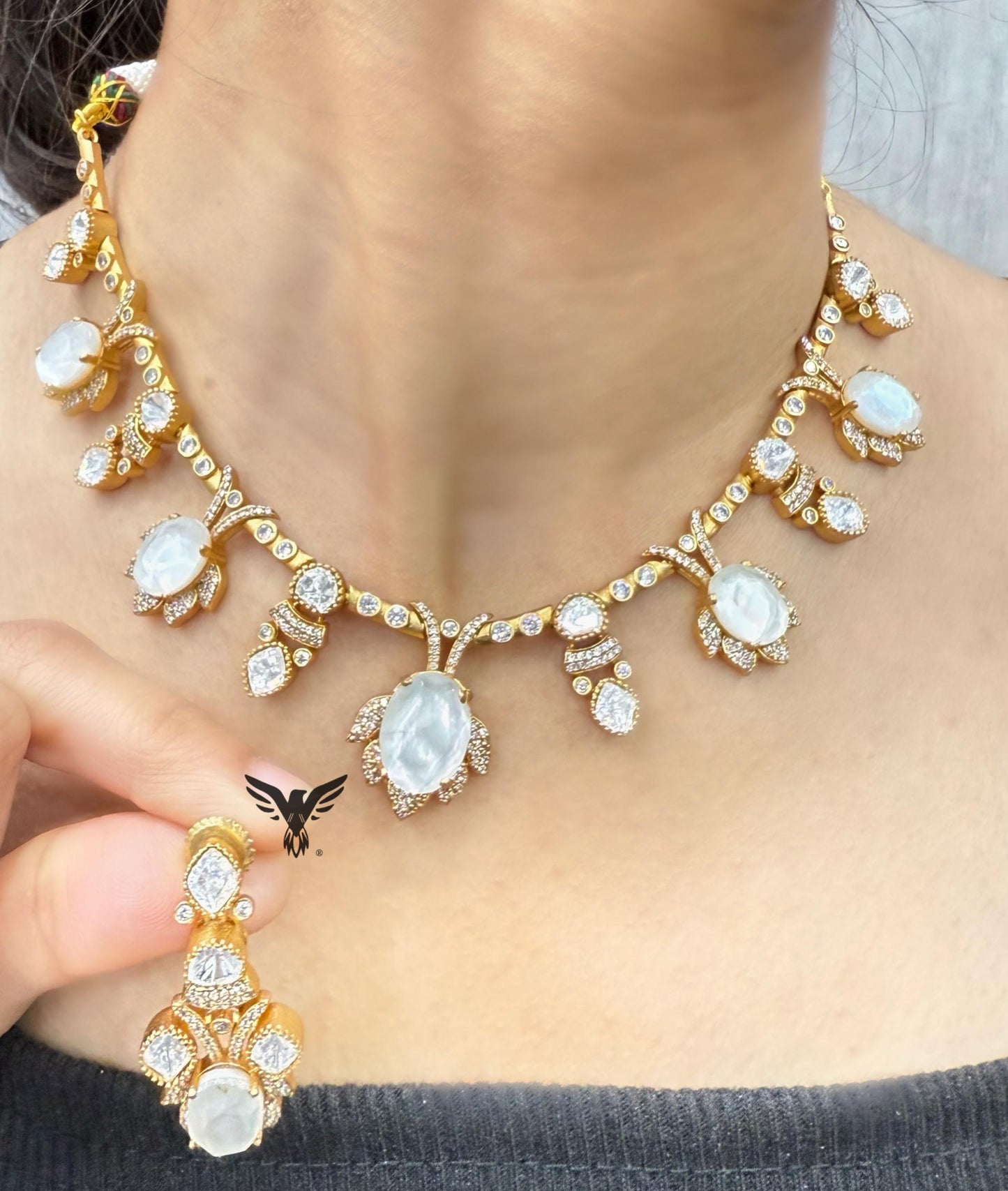 Diksha mosanite necklace with Doublet stones in Grey necklace For women