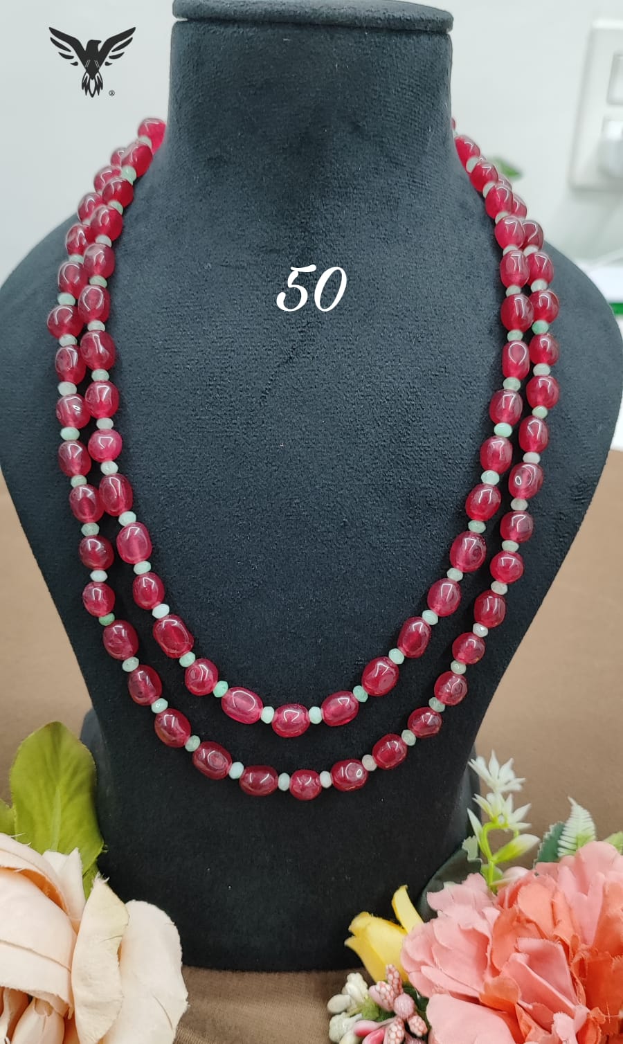 Ruby beaded double layered mala for women