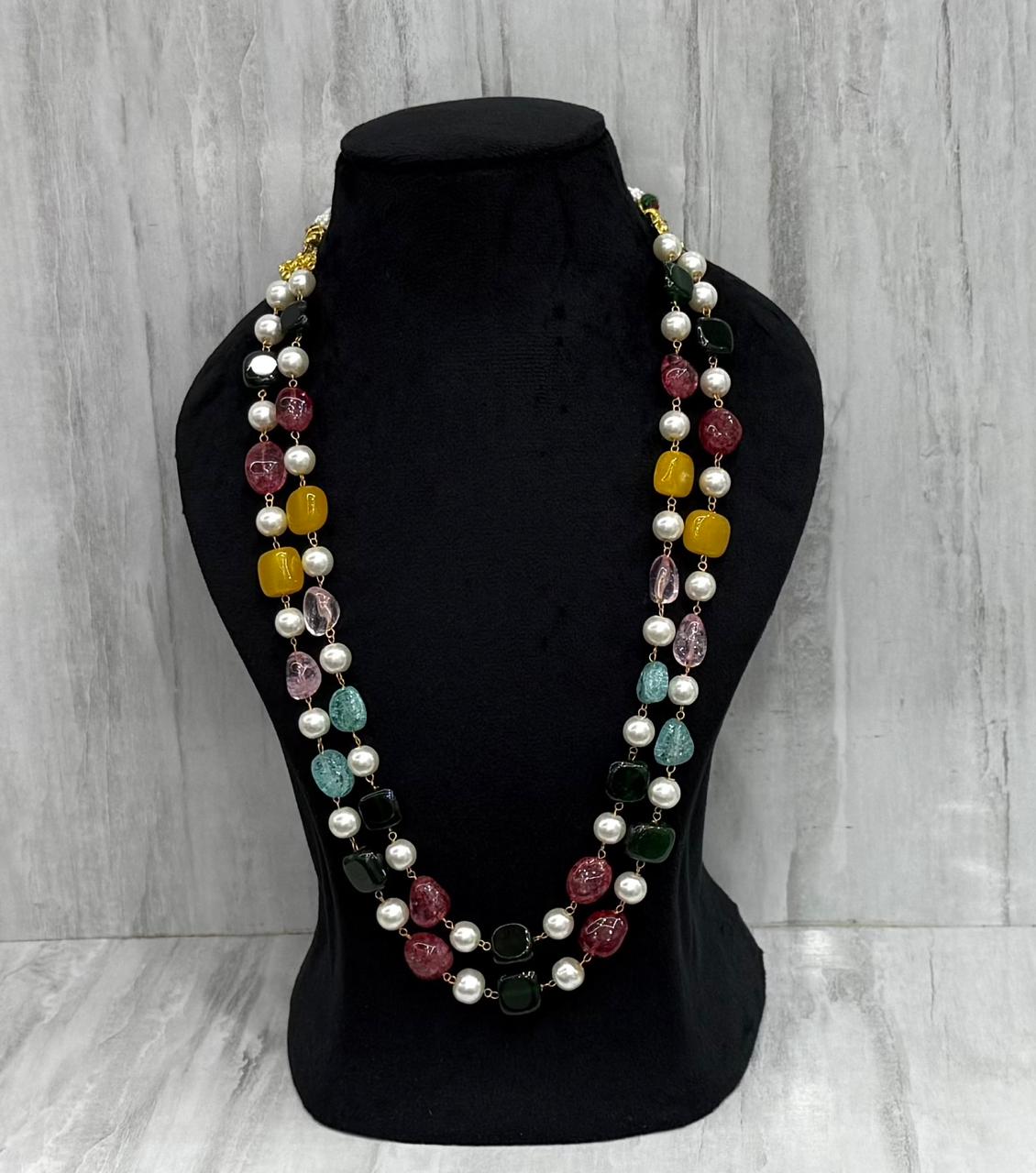 Avika two layered Multi and pearl mala for women