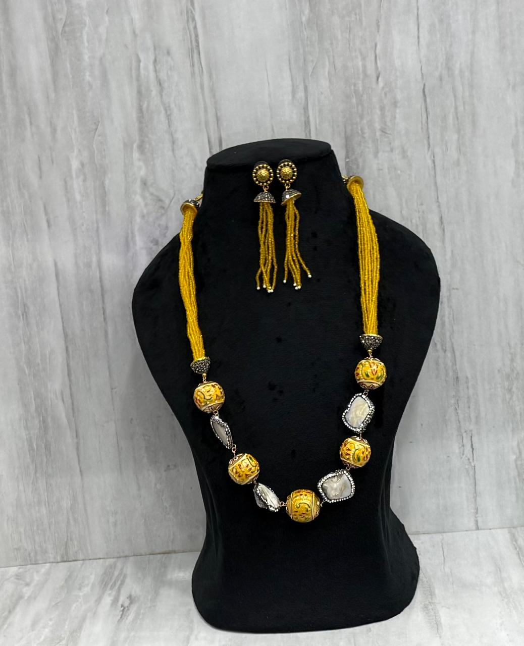 Samira Yellow Multi Layered mala In Duzy Stone For Women