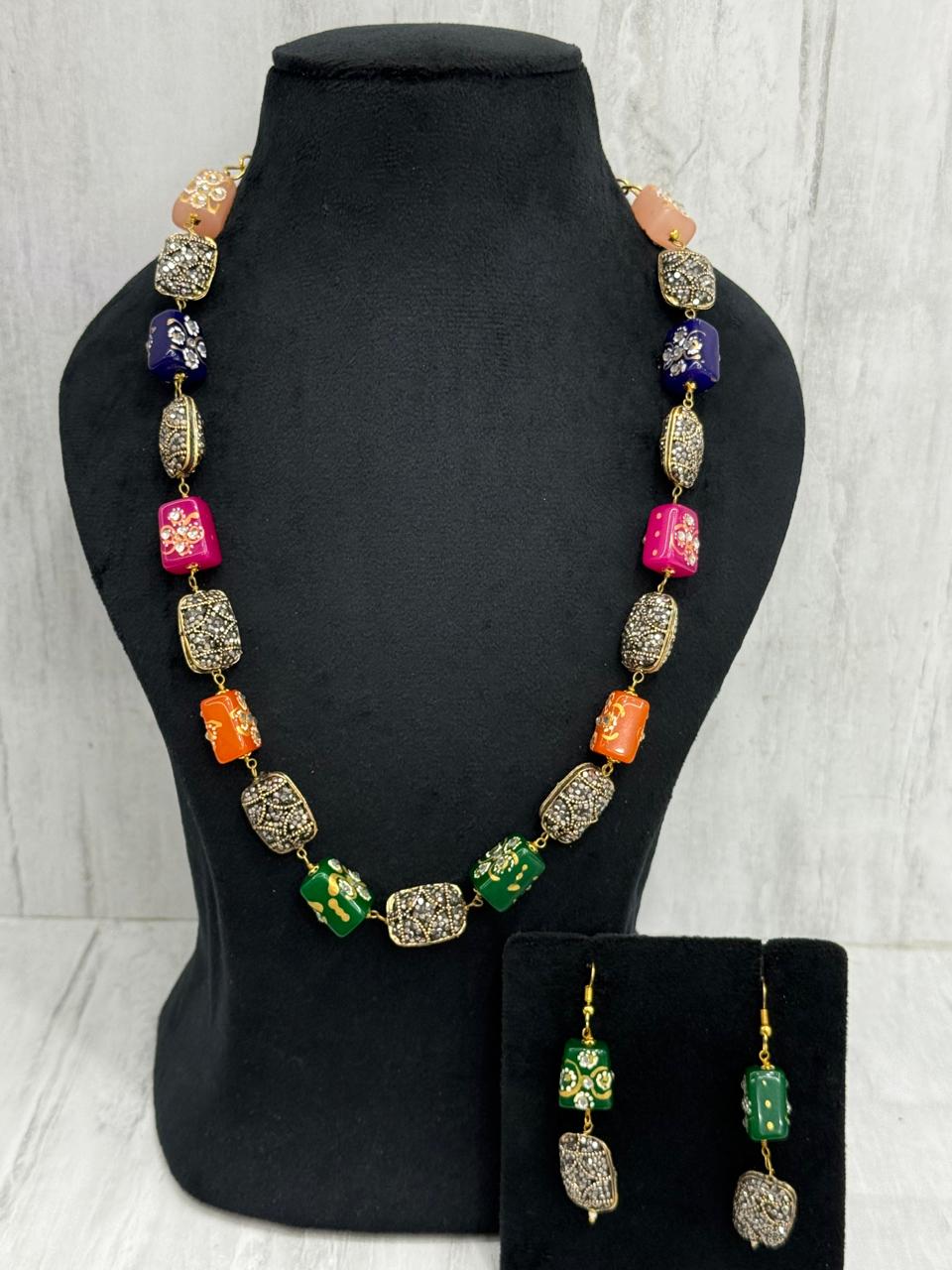 JAIPURI TUMBLES WITH TURKISH BALLS MALA IN MULTI FOR WOMEN