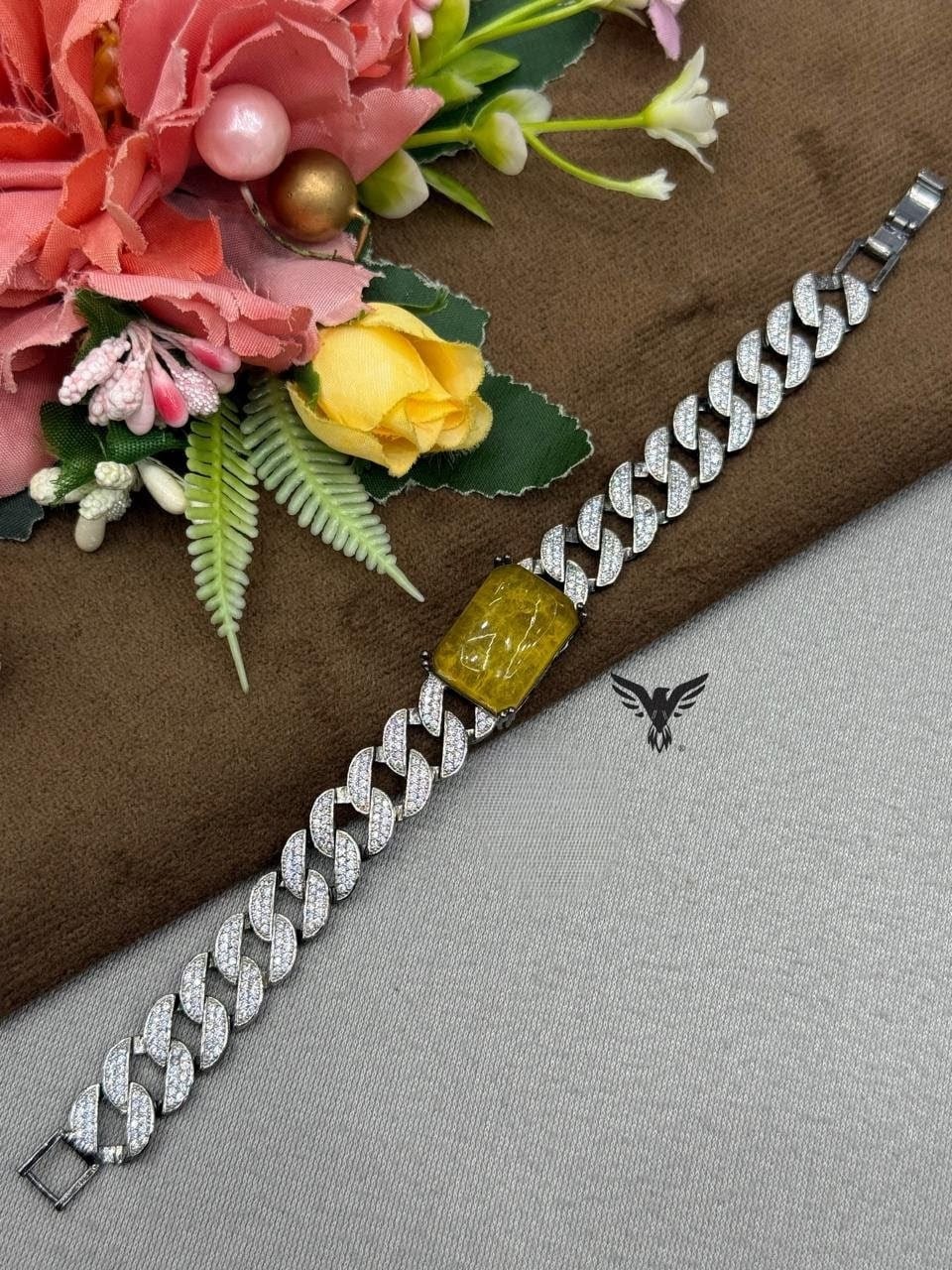 YELLOW CZ STONE WITH SILVER POLISH CHAIN BRACELET FOR WOMEN