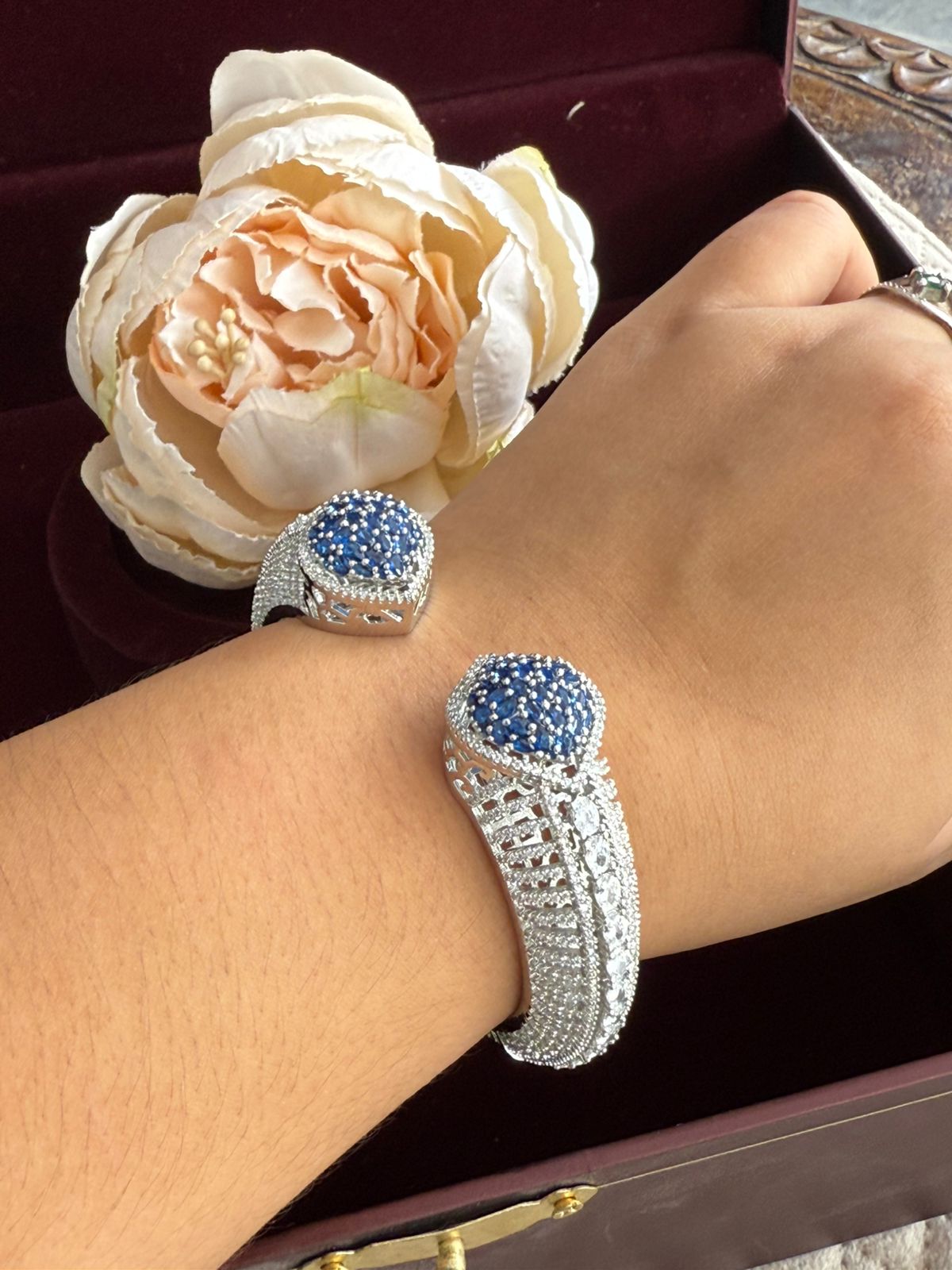 BLUE WITH CZ STONE WITH GOLDEN POLISH BRACELET FOR WOMEN