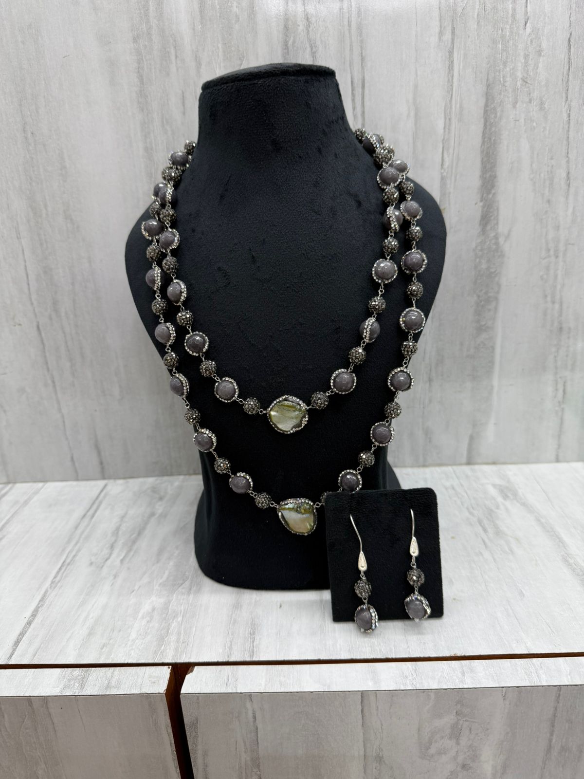 Antique double layered mala with earrings for women