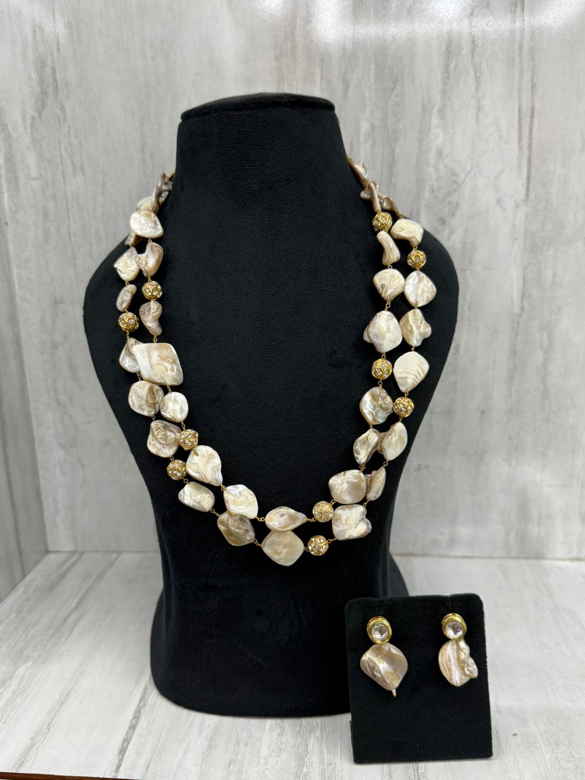 Elegant beige double layered necklace mala for women