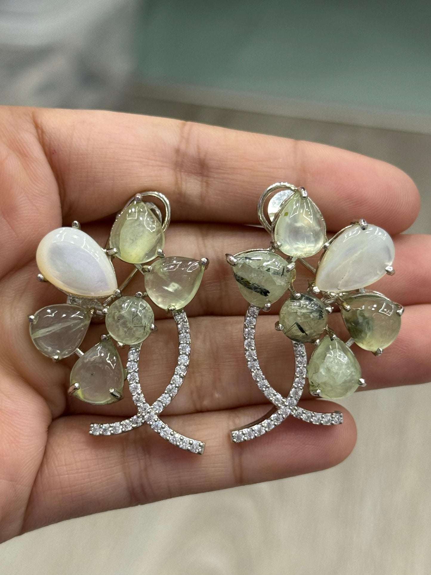 Half Flower With CZ Studs for woman