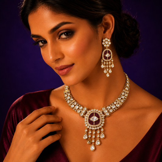 Hasli In Mossanite WithPearl Beading in red for woman