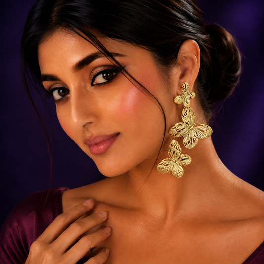BUTTERFLY DREAM EARRINGS IN GOLDEN POLISH FOR GIRLS