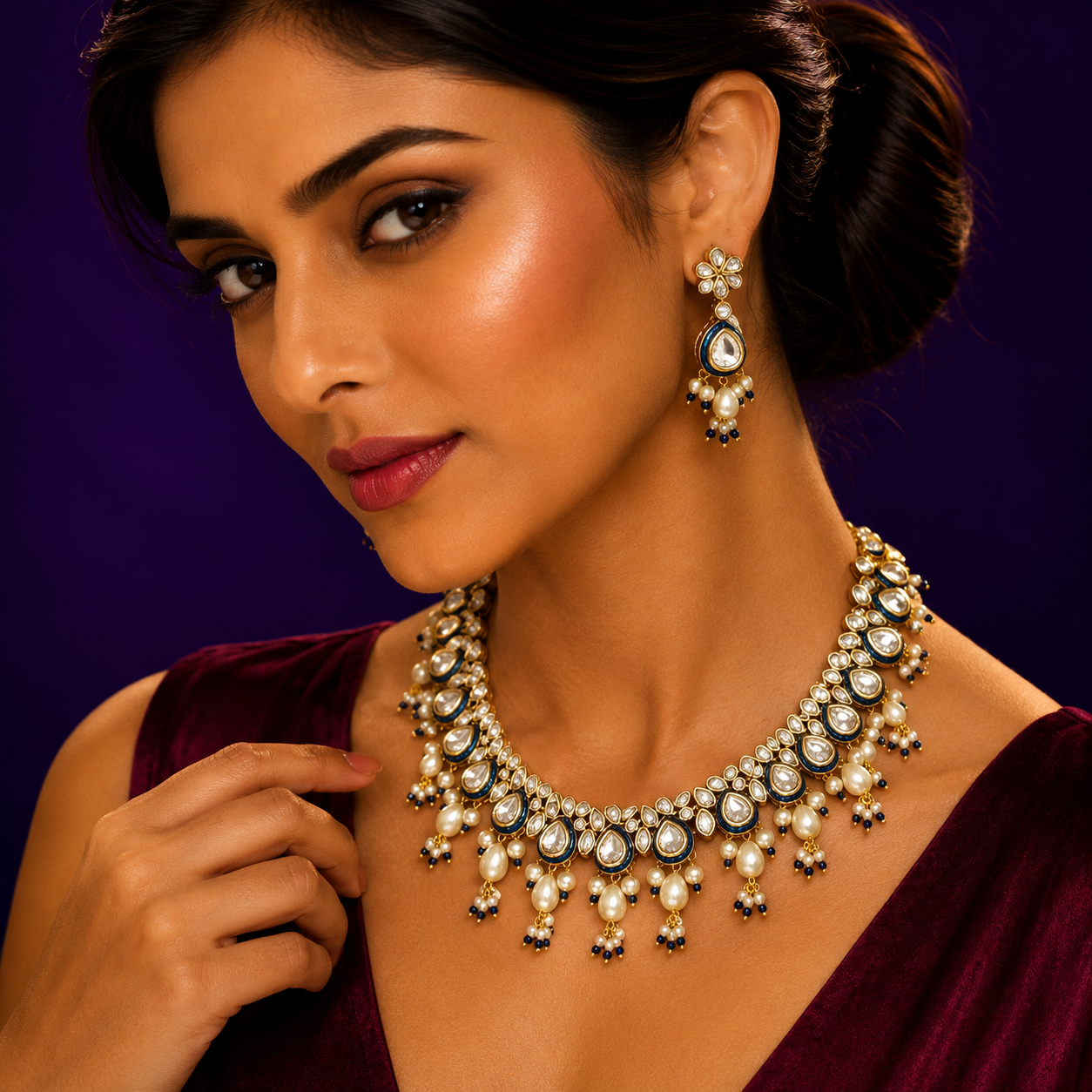 Side Meenakari Kundan Necklace for woman