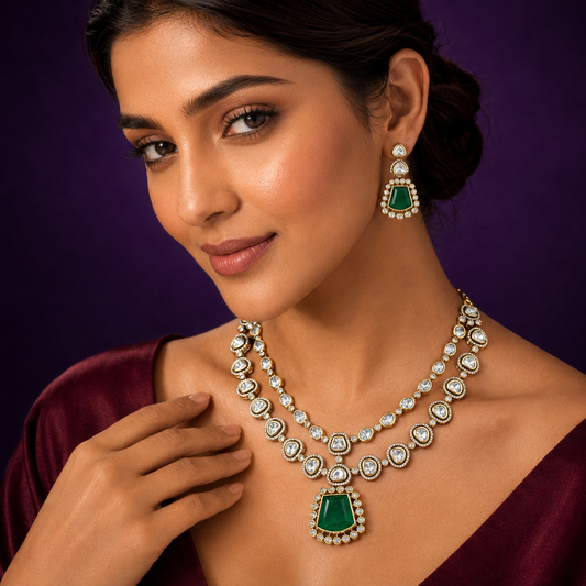 Double Layered Mossanite Necklace for woman