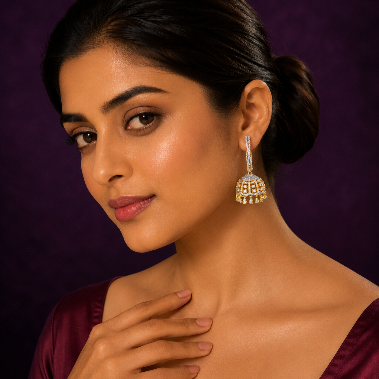 Hoops With Jhumki In Golden Polish for woman