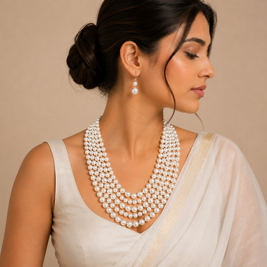 Chinmayi white Beaded Mala Necklace For Women