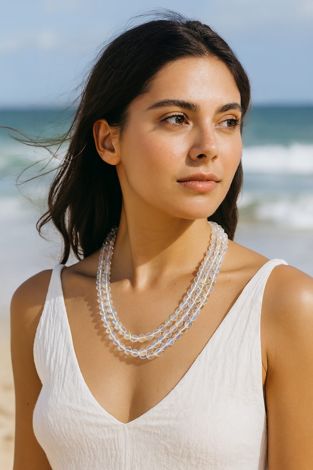 WHITE COLOUR DOUBLE LAYER MISTICK ONYX MALA