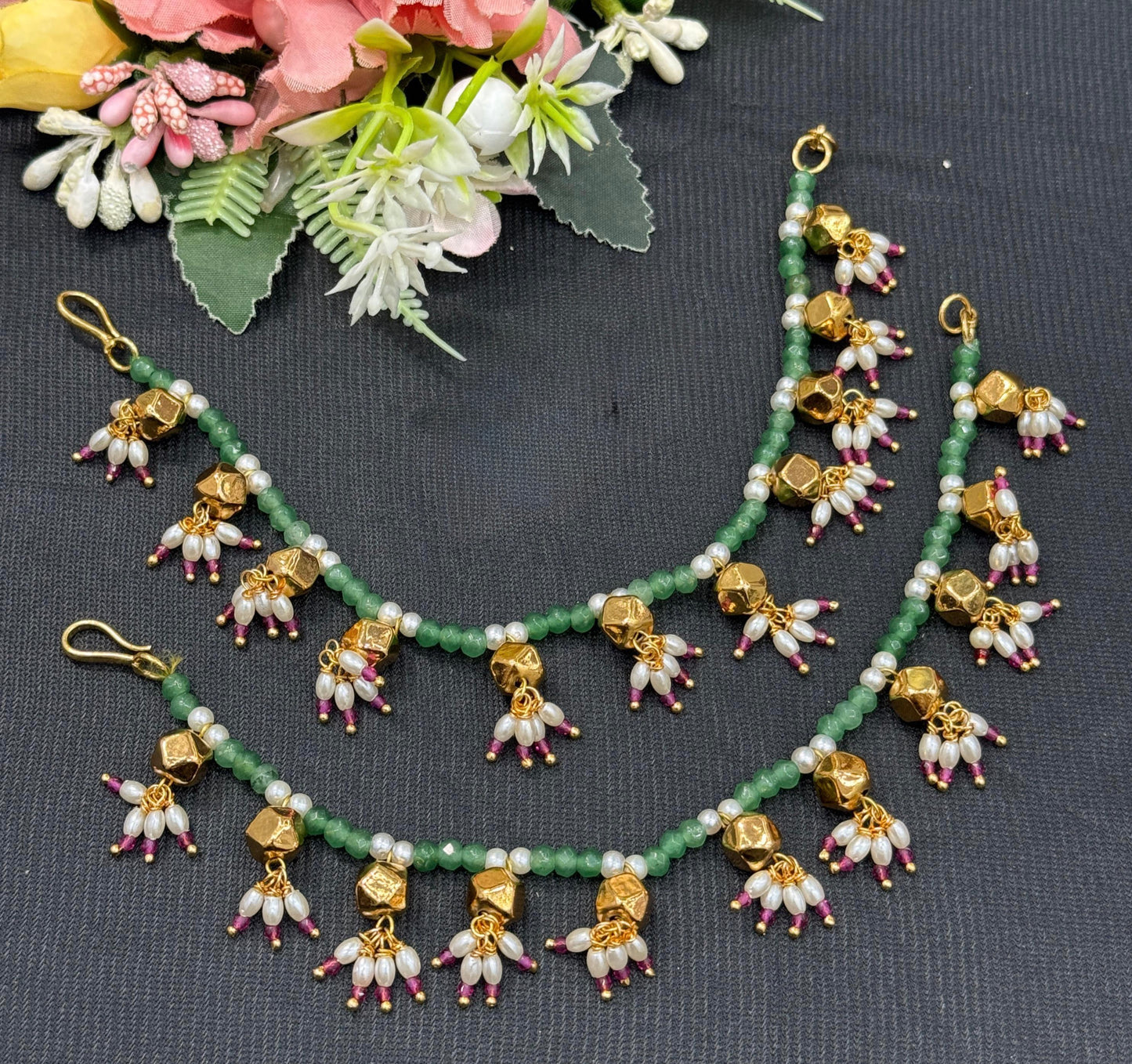 Green Beaded Kanchain for Woman