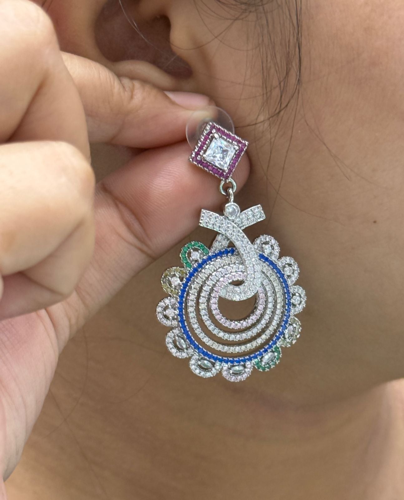 Spiral Hanging CZ Earring