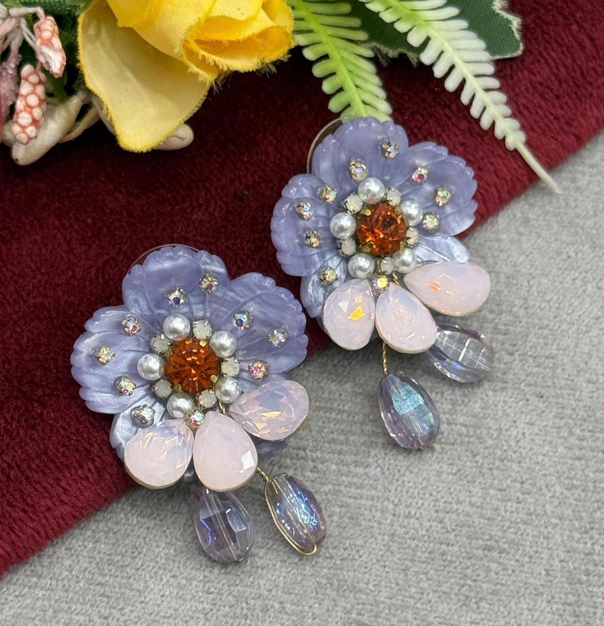 Flower With Pearls Studs