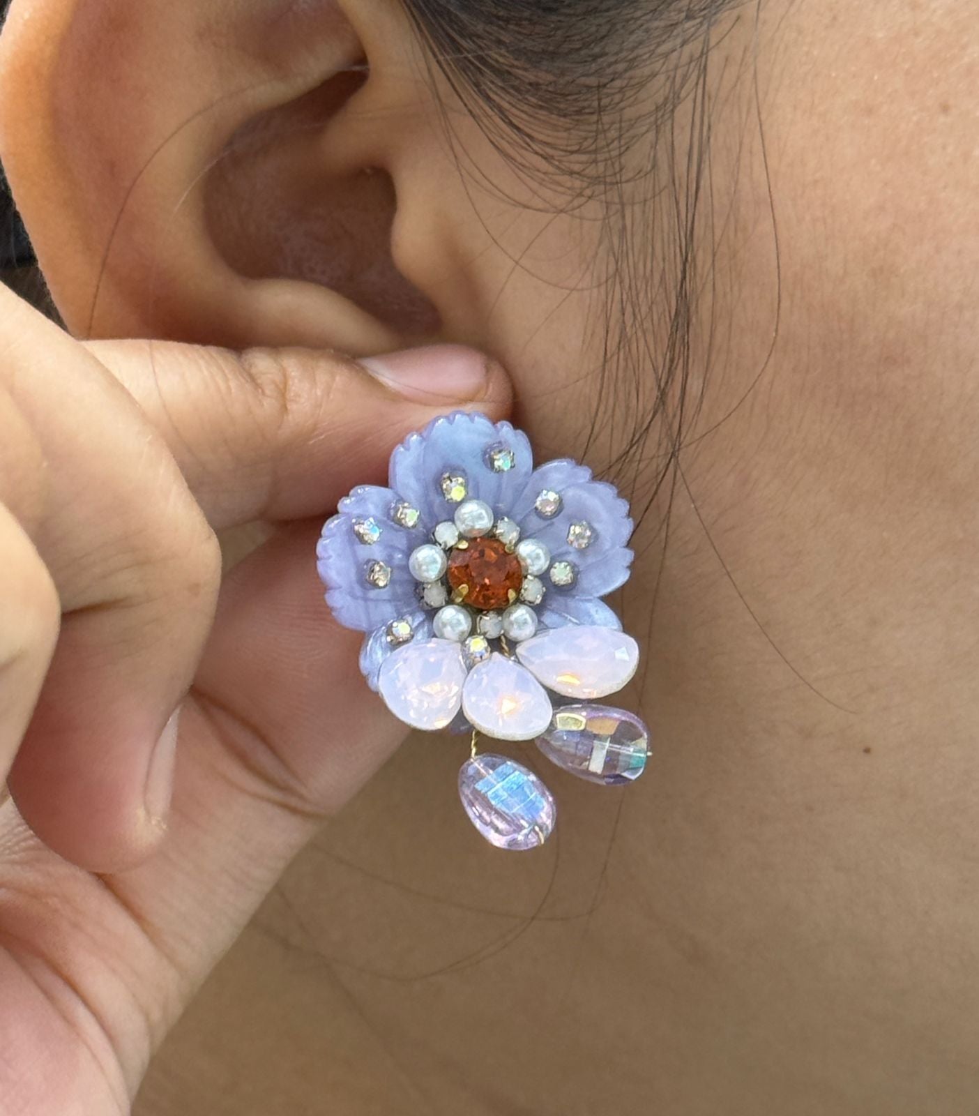 Flower With Pearls Studs