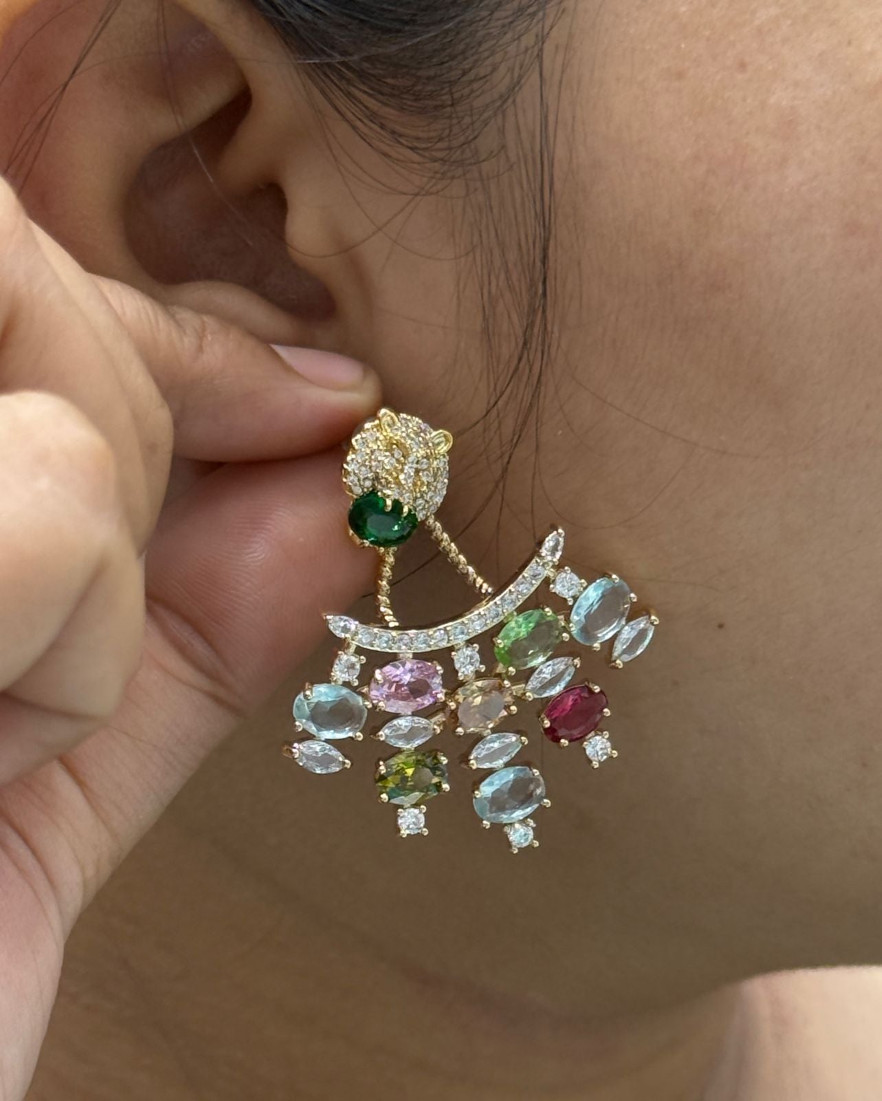 Colorful Stones With cz Earring