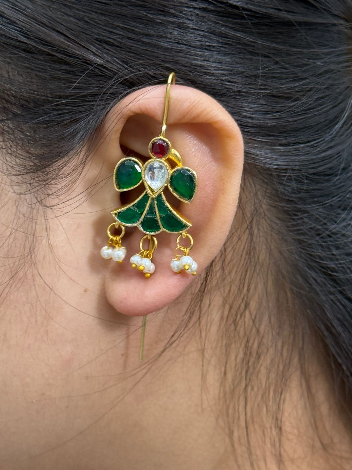 Nature Inspired Bird  Green Earcuff