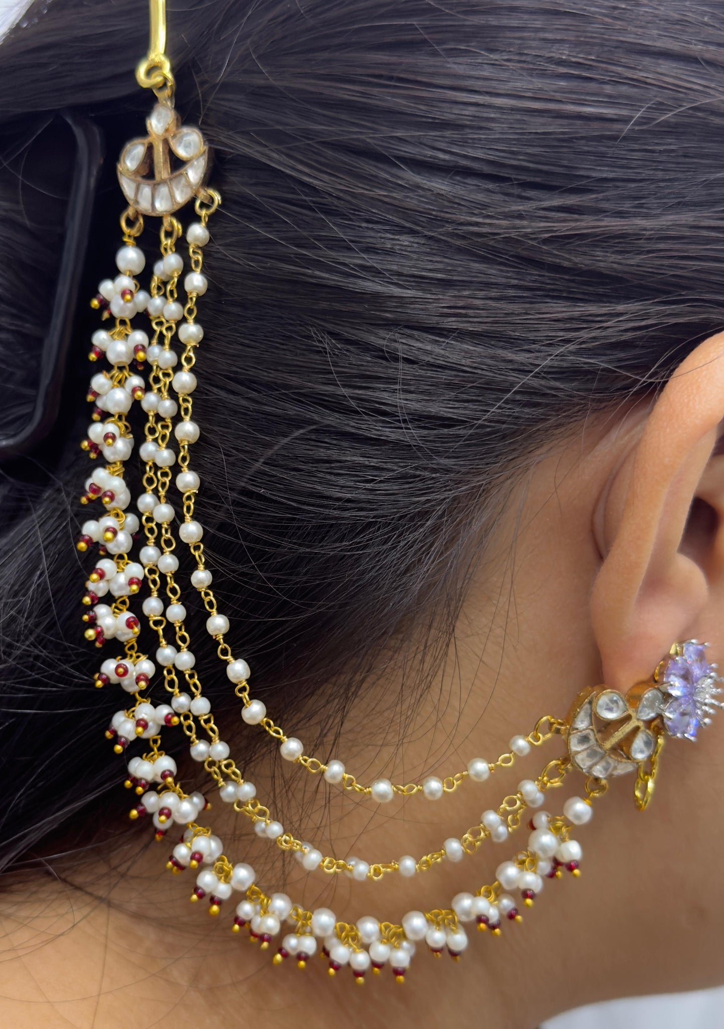Gold Plated Ruby Pearl Kanchain