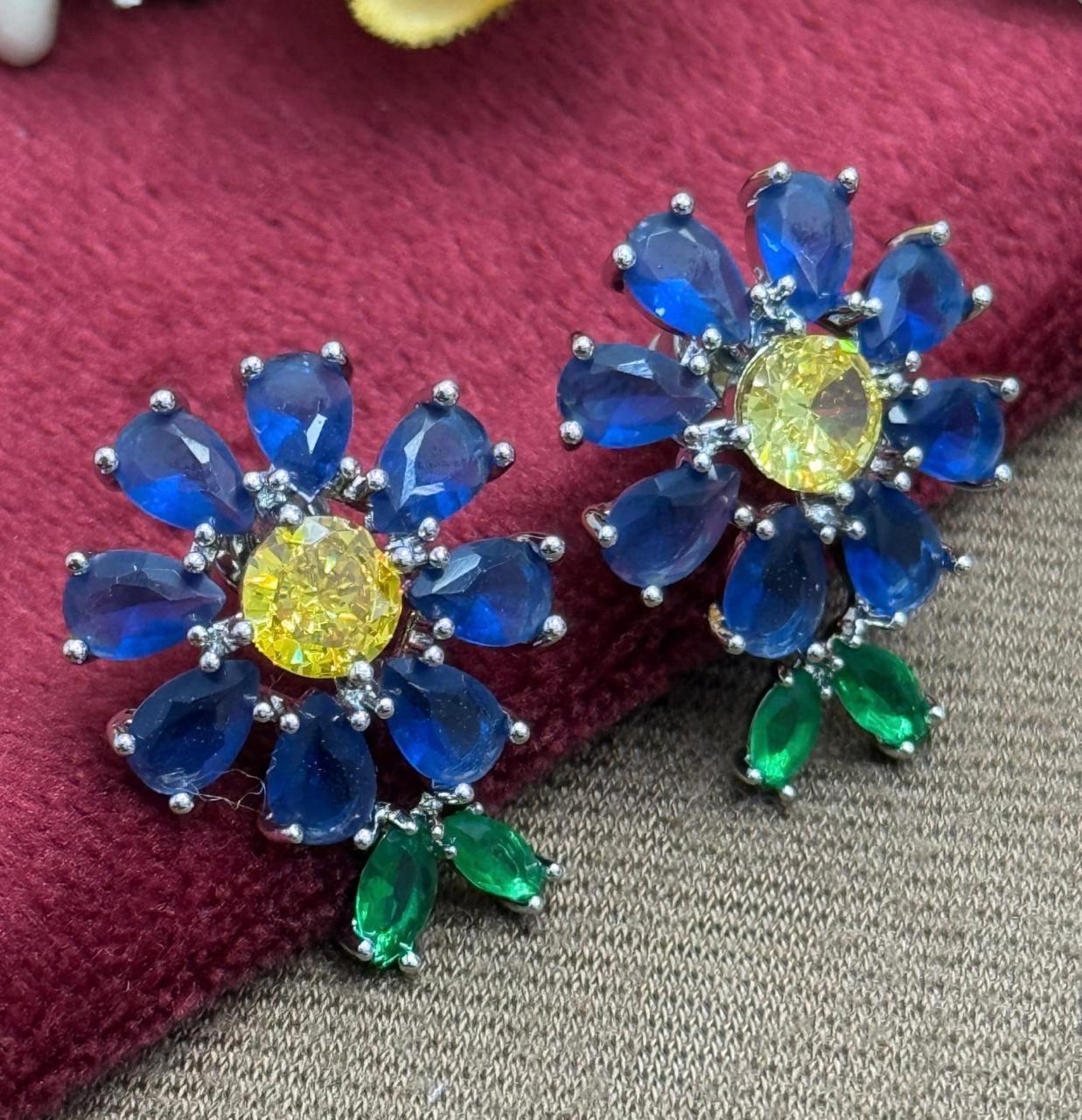 Blue Flower Doublet Stone Earring
