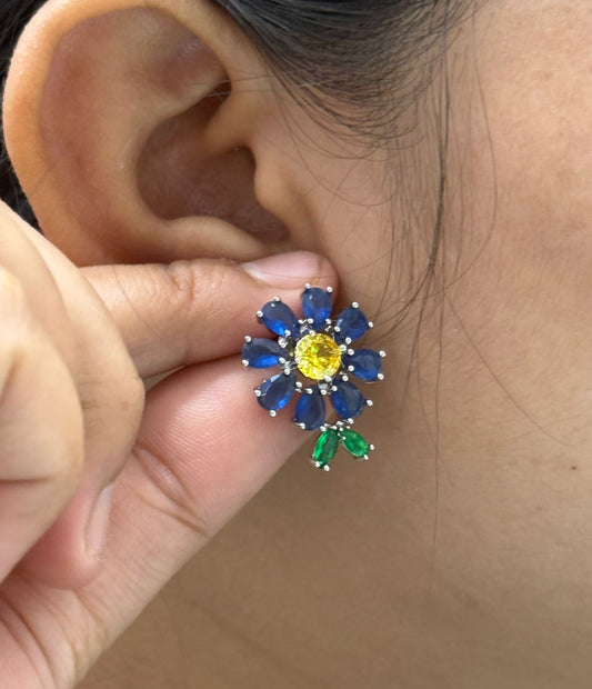 Blue Flower Doublet Stone Earring
