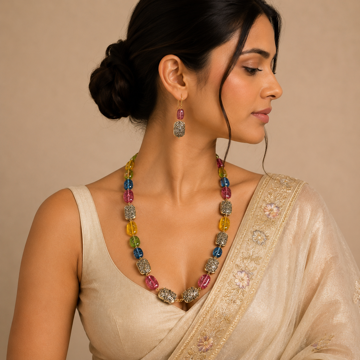 Jaipuri stone wtih Multicolour stones mala for women