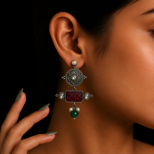 Oxidised multi color earring