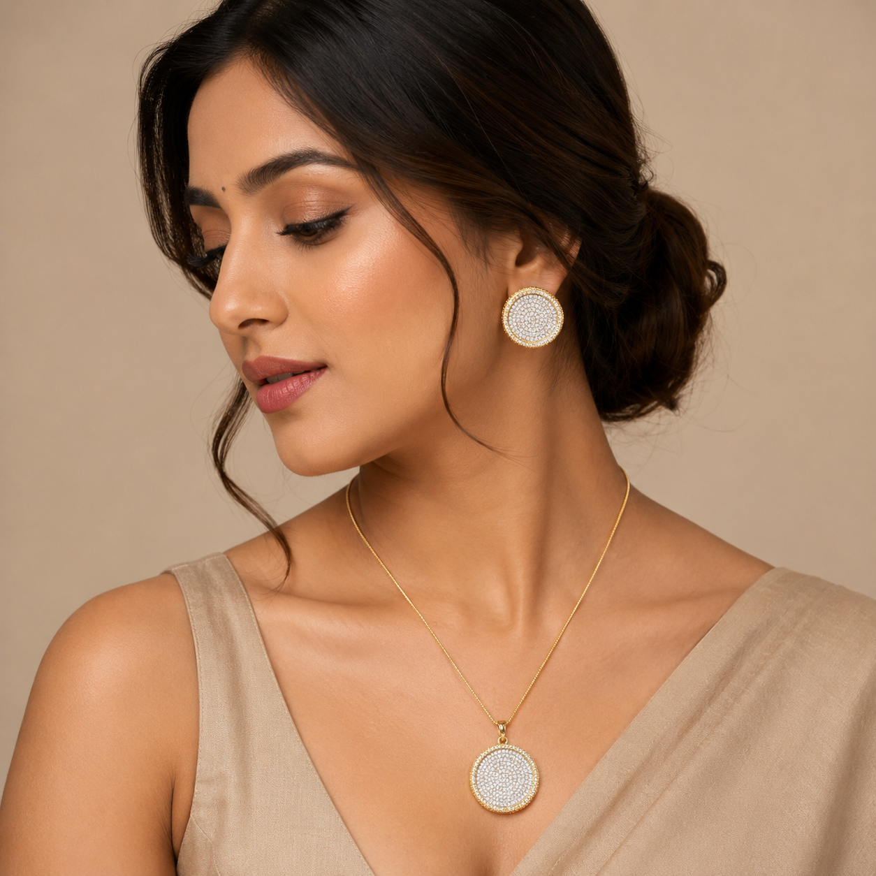 Gold Cz Pendent Set