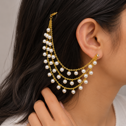 pearls kaanchain with golden chain  For Women
