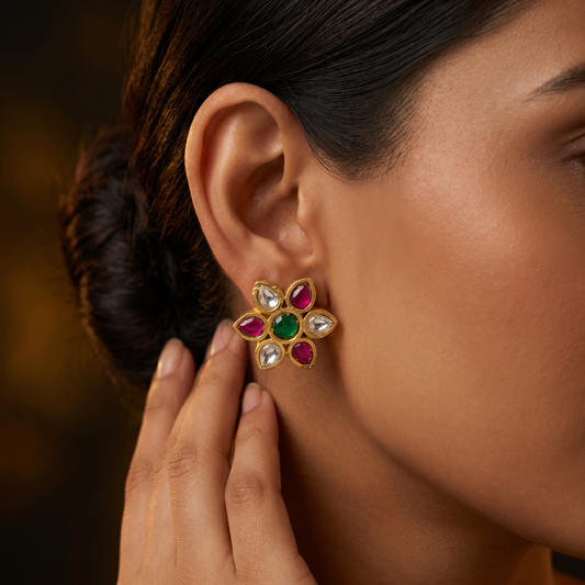 Kundan Petal Ruby Studs