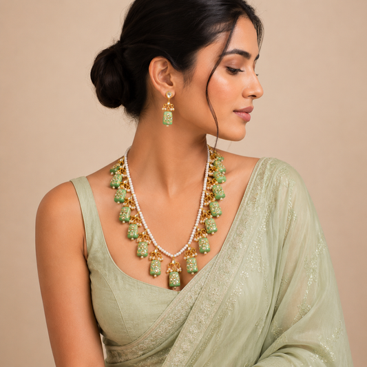 Mint green Handpainted Tanjore malas from jaipur for girls and women