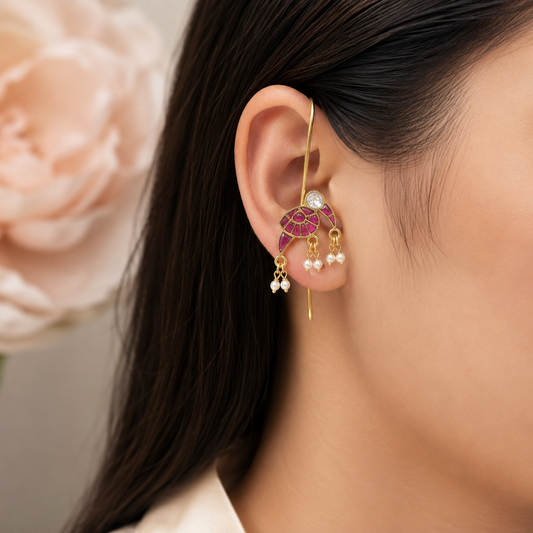 Raisa earcuff peacock earrings in Ruby for womens