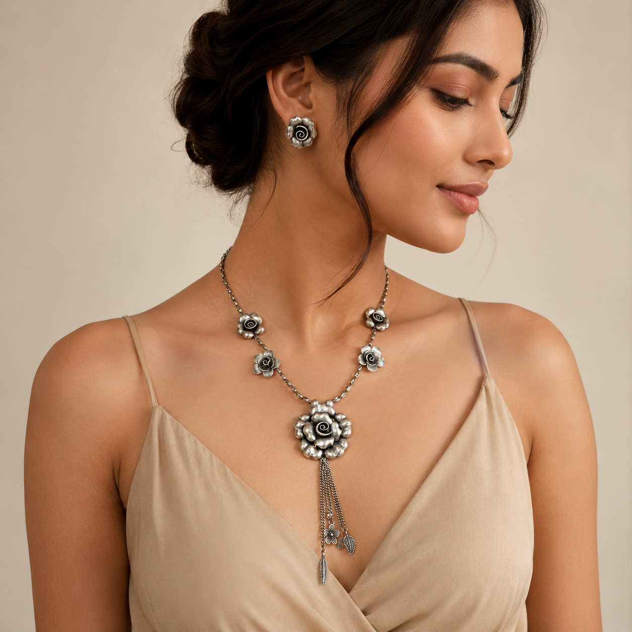 Handcrafted Rose Oxidised set