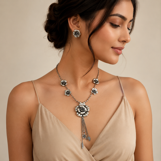 Handcrafted Rose Oxidised set