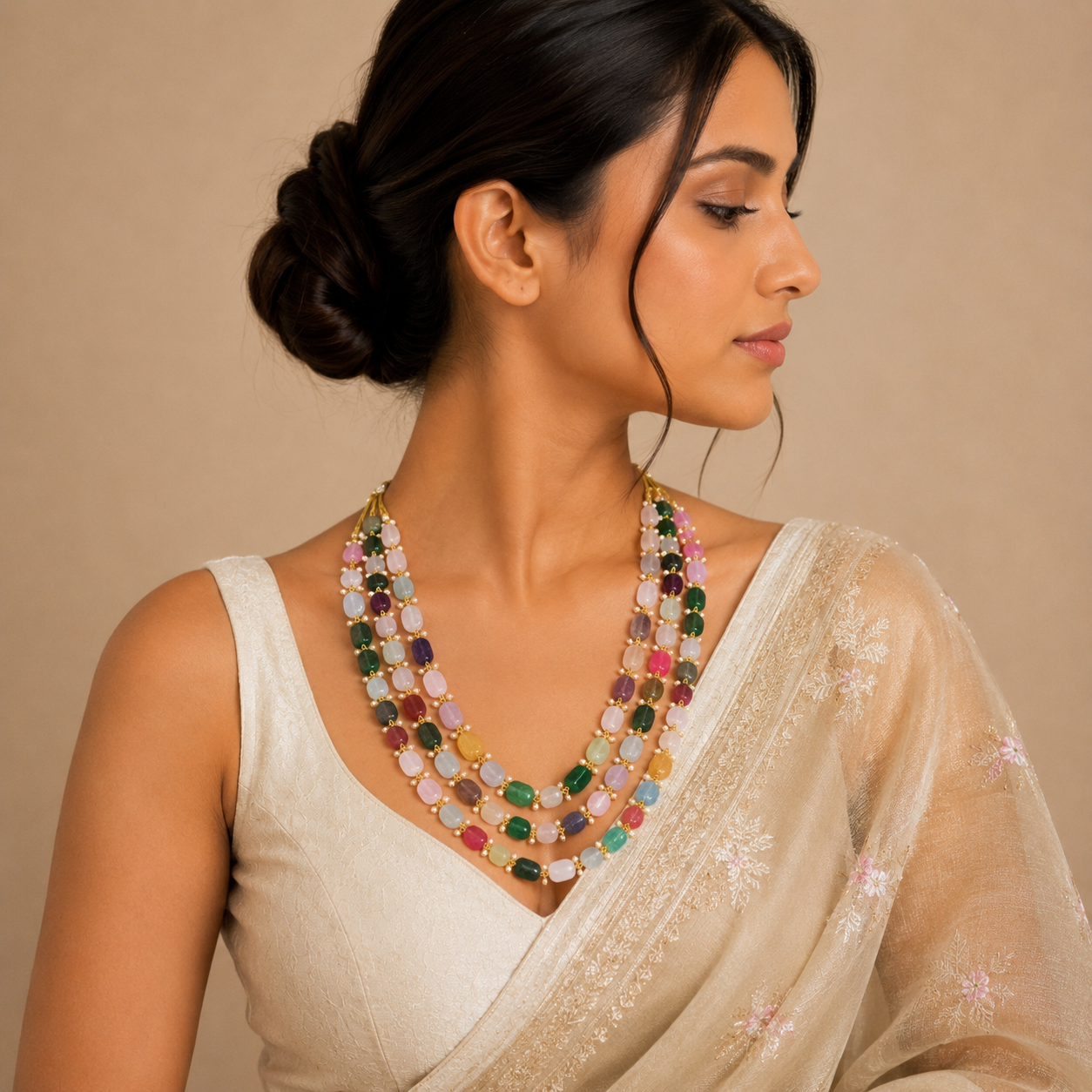 Vanshika jewels Rajwadi Mala in Multicoloured Natural Beads for women