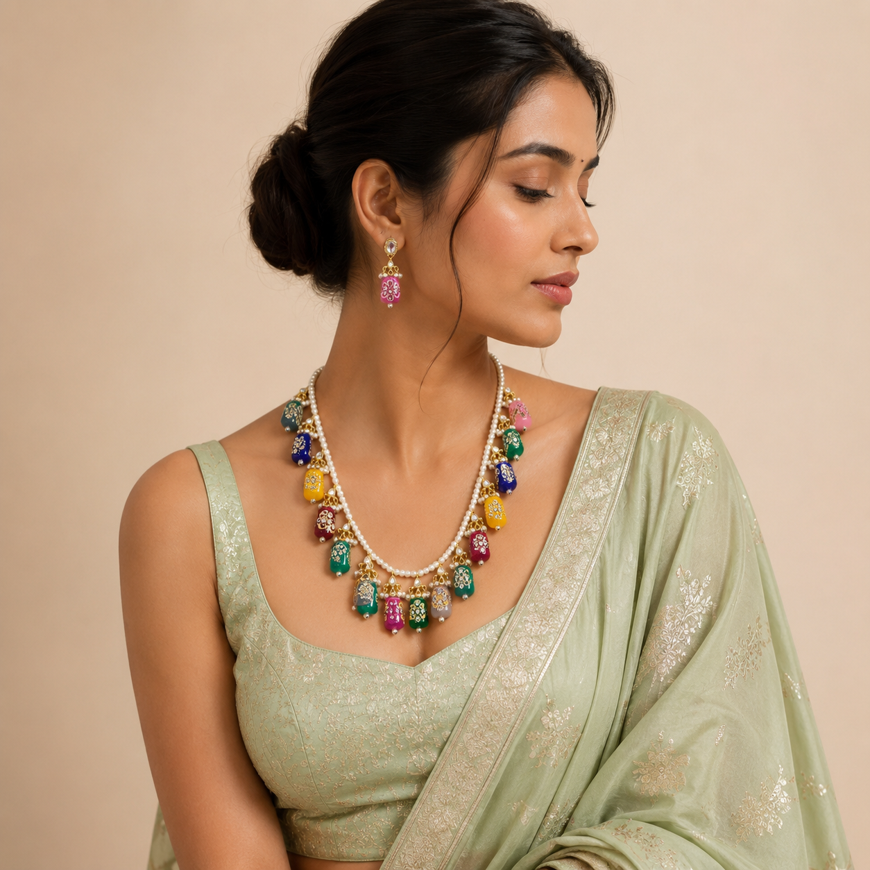 Multicoloured Handpainted Tanjore malas from jaipur for girls and women