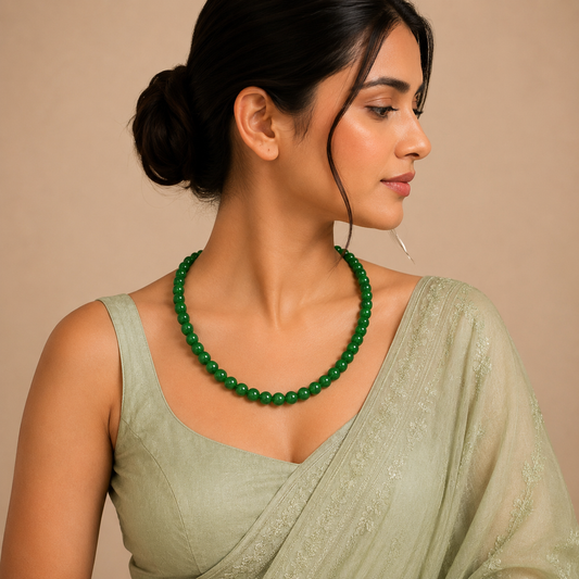 GREEN JADE SINGLE LAYER MALA FOR WOMEN 7-8mm SIZE
