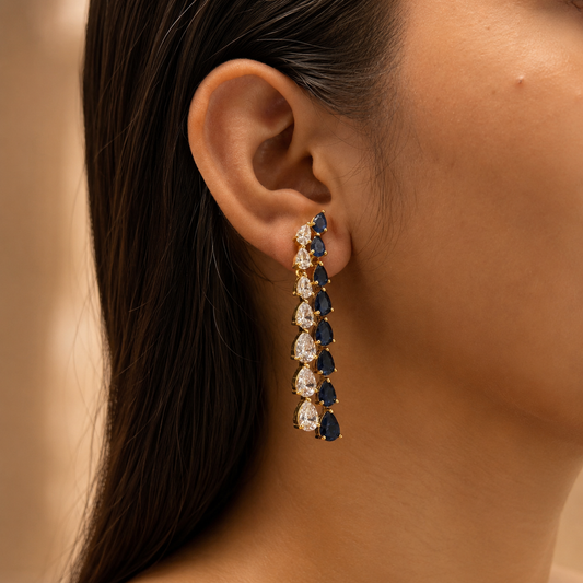 Long CZ Earrings In White and Blue For Girls And Women