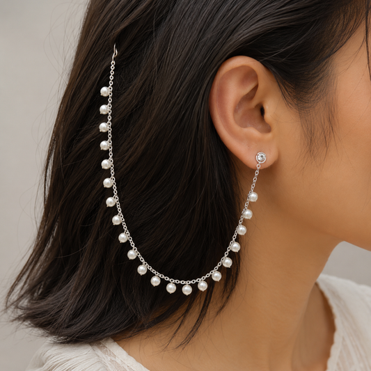pearls kaanchain with Silver chain  For Women