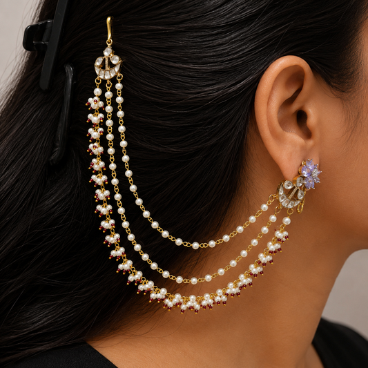 Gold Plated Ruby Pearl Kanchain