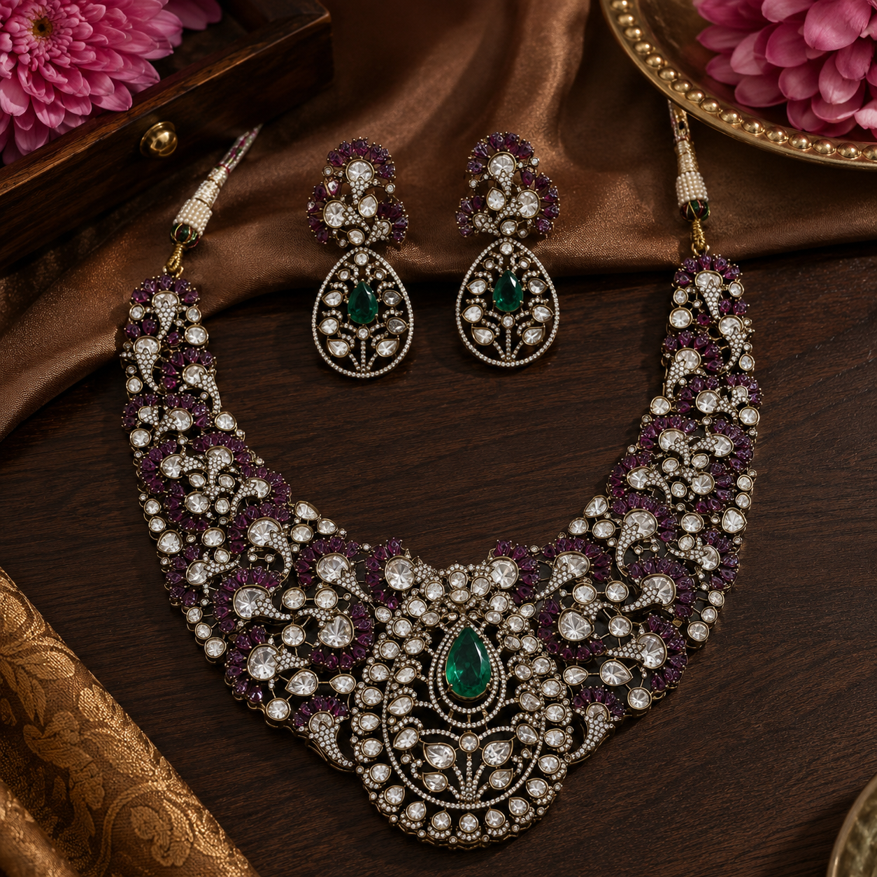 Bridal Choker With Mosanites With Doublets For Women